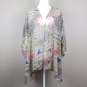 UMGEE| Bohemian Southwestern Aztec Lightweight Sheer Pom Pom Sleeve Kimono